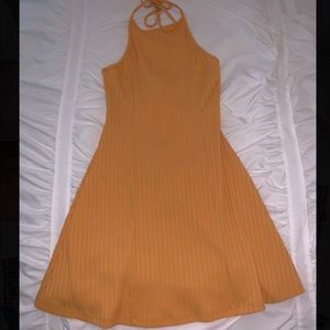 golden yellow halter dress